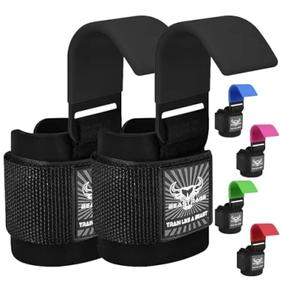 Image of BEAST RAGE Weight Lifting Hooks Wrist Straps Thick Neoprene Padded Rubber Coated Fitness Wraps Non Slip Pull Up Deadlift Grips Training Exercise Gym Workout Men Women (Black)