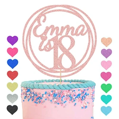 Image of GuteGifts Personalised with Any Name Age Cake Topper Custom Happy Birthday Decoration Circle Design 13 16 18 21 30 40 50 60 (Rose gold)