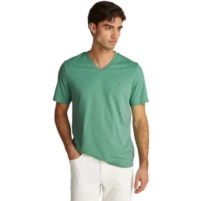 Image of Tommy Hilfiger Essential V NECK TEE Basic Tshirt, Men&#039;s, Size: Small, Fort green