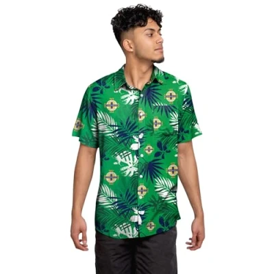 Image of FOCO Official Scotland SFA Men&#039;s Football Floral Tropical Beach Short Sleeve Shirt XXL