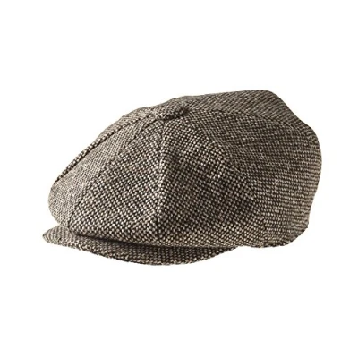 Image of Peaky Blinders &#039;Newsboy&#039; Style Flat Cap Tweed Wool Fabric Variations (Small ( 55 cm), Brown Bird&#039;s Eye Tweed)