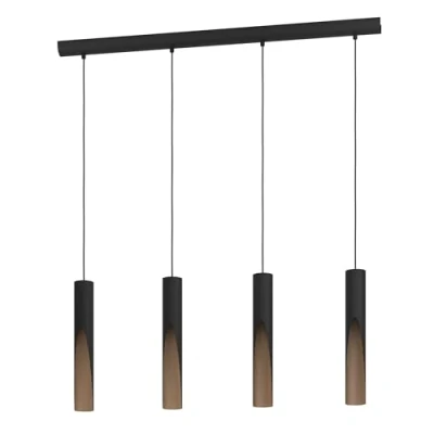 Image of Eglo LED Pendant Light Barbotto, 3 lamp Ceiling Fitting with indirect Lighting, Hanging for Dining and Living Room, Metal in Black Wood Effect, GU10 Bulb, Warm White