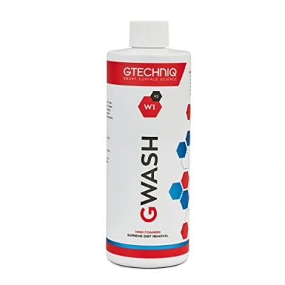Image of Gtechniq Car Shampoo. Auto W1 GWash Shampoo for Cars. Dirt and Stain Remover Cleaning Kit with Pink Grapefruit Fragrance. 100% Biodegradable Foam Cleaner, Wheel Cleaner Screen Wash 500ml