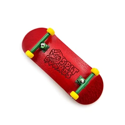 Image of SPITBOARDS 34 mm Fingerboard Complete Wood Pro Set Up (Pre Assembled, 5 Layers), Trucks, CNC Bearing Wheels, Foam Grip Tape, (Deck: Red, Trucks: Green, Wheels: Yellow)