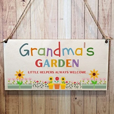 Image of Second Ave Grandma&#039;s Garden Wooden Hanging Gift Rectangle Sign Plaque Mother&#039;s Day Birthday