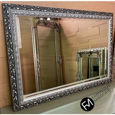 Image of Fabulous Mirrors Antique Silver framed wall Mirror 107cm x 76cm / 42&quot; 30&quot; 3ft6 2ft6 Prestige Beveled