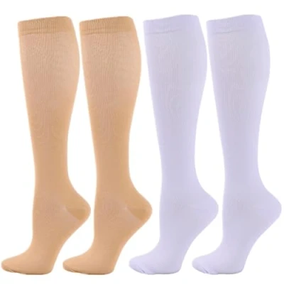 Image of Zingso Compression Socks for Women Men, 2 Pairs 20 25mmHg Knee High Stockings Sport, Athletic, Edema, Diabetic, Varicose Veins, Travel, Pregnancy, Nursing (S/M, Skin White)