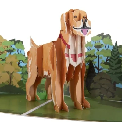 Image of Cardology Golden Retriever Pop Up Card 3D Dog Birthday Card, Fathers Day Cards, Mothers Gifts for Lovers Handmade