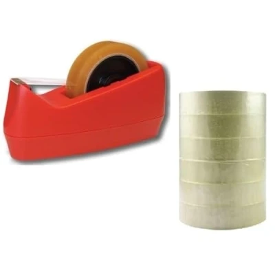 Image of OS Smart Choice Tape Dispenser with Dual core for Wide and Narrow Tape, Non Slip Weighted Base. RED 6 Rolls of Tape.