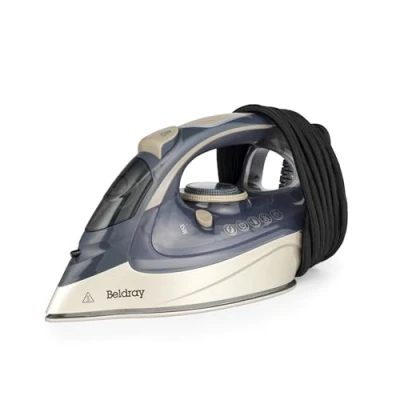 Image of Beldray Powerlite Steam Iron, Ceramic Soleplate, Auto Shut Off, 200g/min Steam, 320ml Water Tank, 3m Power Cord, Preheat &amp; Ready Indicator Lights, Variable Temperature Control, Titanium, BEL01621F