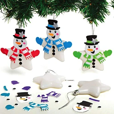 Image of Baker Ross Snowman Star Bauble Kits Pack of 6, Make Your Own Christmas Decoration, Decoration Craft Kit (AX514)