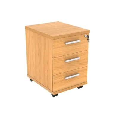 Image of Office Hippo Essentials Heavy Duty Storage Unit, Mobile Cabinet, Featuring 3 Lockable Drawers, Suitable For Commercial Office, Home And Classroom, Norwegian Beech, 50D x 40.4W 59.5Hcm