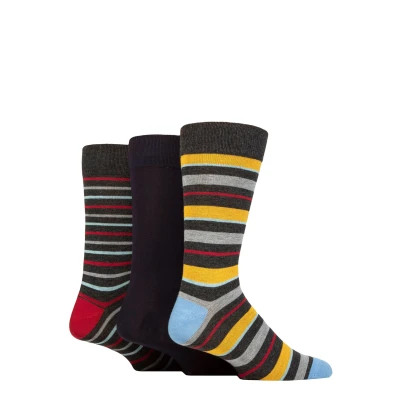 Image of Mens 3 Pair SOCKSHOP Wildfeet Patterned Spots and Stripes Bamboo Socks Stripey Charcoal 7 11