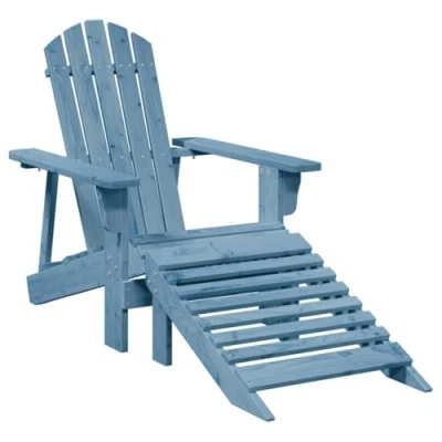 Image of vidaXL Adirondack Chair with Ottoman Blue Solid Fir Wood Outdoor/Patio Seat High Backrest, Wide Arms, Ergonomic Footrest 69 x 145.5 90.5 cm