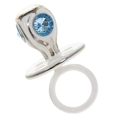 Image of Ceramic, Silver Plated and Blue Diamante Dummy Christening Gift