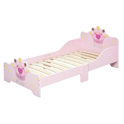 Image of HOMCOM Kids Toddler Bed Princess Crown Theme Safety Side Rails Slats Home Bedroom Furniture Boys Girls 3 6 Yrs Pink 143 x 73 60 cm