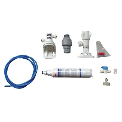 Image of Water Cooler filter Installation Kit contains saddle valve, waterblock, fitting, shut off 2m of 1/4&quot; tubing, and head.