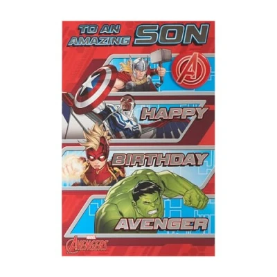 Image of Marvel The Avengers Birthday Card for Son Red &amp; Split Design