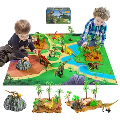 Image of Dinosaur Toys for Boys Age 3 6, Kids 2 4 5 6 Year Old Christmas Xmas Gifts Dinosaurs Toy Play Mat Set Figures 7
