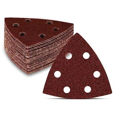 Image of Delta Triangle Sanding Sheets│ 50 Pieces │ 6 Holes 93 x mm Grain 40 for Sanders/Multi Sanders Grinding Pads Paper