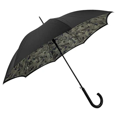 Image of Fulton John Lewis Archive Birds Bloomsbury Black Walking Umbrella Auto Open Button Double Lining