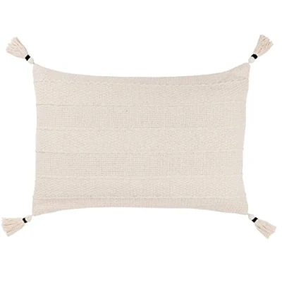 Image of Yard Caliche Textured Tasselled Feather Filled Cushion Natural Cotton One Size