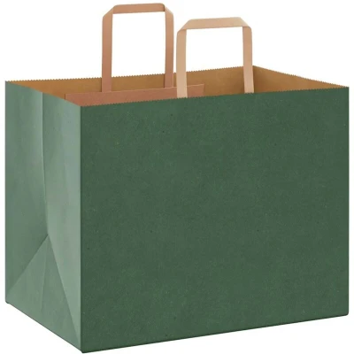 Image of vidaXL Paper Bags 50 pcs with Handles Green 32x22x24 cm