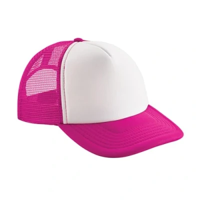 Image of Beechfield Vintage Plain Snap Back Trucker Cap Classic Retro Style Hat Fuchsia/White