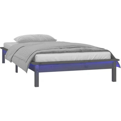 Image of vidaXL LED Bed Frame without Mattress Grey 90x190 cm Single Solid Wood