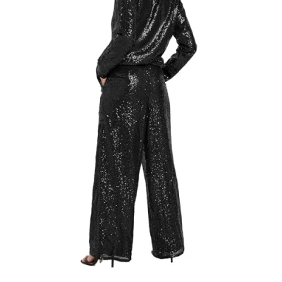 Image of PixieGirl Black Sequin Embellished Wide Leg Trousers Petite