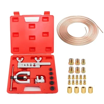 Image of Crozgan Brake Pipe Flaring Tool Set 7.62 mØ 4.75 mm Copper Coated Alloy with 16 Couplings 5 Connectors and Tube Cutter
