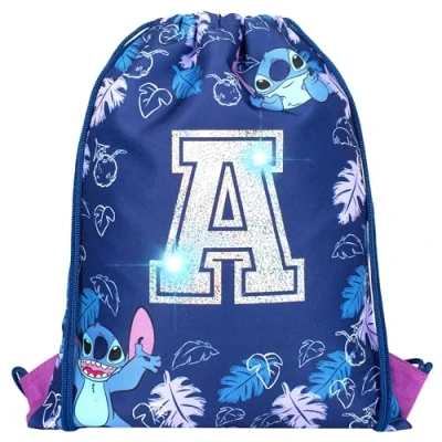 Image of Disney Stitch Personalised Drawstring Bag For Kids PE School Gift Girls Swimming Purple