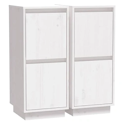 Image of vidaXL 2x Solid Wood Pine Sideboards Wooden Bedroom Side Storage Door Cabinet Shelf Sideboard Cupboard Living Room Furniture with White