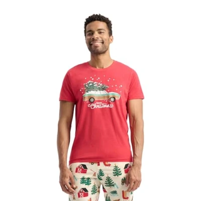 Image of Little Blue House Men&#039;s Short Sleeve Pyjama Top Pajama, Merry Christmas, X Large