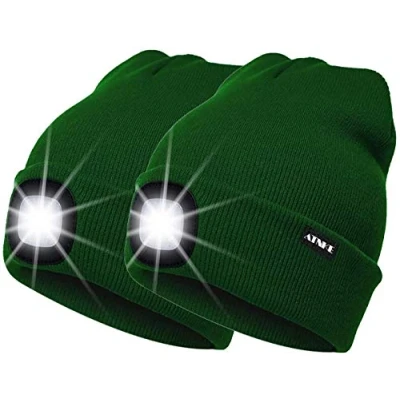 Image of ATNKE 2Pcs New Warm LED Lighted Beanie Cap Unisex USB Rechargeable Running Hat Ultra Bright 4 Waterproof Light Lamp Multi color/Green