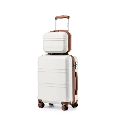Image of Kono Luggage Sets of 2 Piece Lightweight 20 inch ABS Hard Shell Travel Carry on Suitcase with TSA Lock + 12 Portable Hand Cabin Case (Cream White)