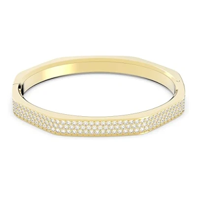 Image of Swarovski Dextera Bangle, Pavé, White Crystals in a Gold Tone Plated Setting, from the Collection, Size Extra Large