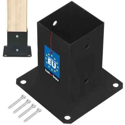 Image of KOTARBAU® Screw On Sleeve 80 x mm Square Wood Posts Ground Fence Support Base Plate Post Anchor Hot Dip Galvanised Powder Coated
