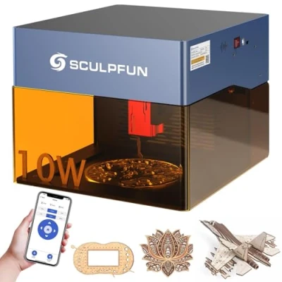 Image of SCULPFUN iCube Pro Max 10W La ser Engraver, Mini Portable Desktop Engraving Machine Cutter for Wood Acrylic and Metal with Smoke Filter, 120 x 120mm Working Area