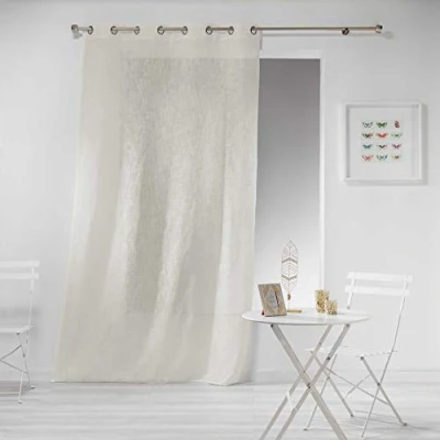 Image of Douceur d&#039;Intérieur Haltona Curtain with Eyelets Linen Effect Woven Polyester, Natural, 240 x 140 cm