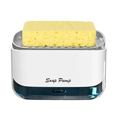Image of Kitchen Dish Soap Dispenser with Sponge Holder, 2022 Newest 2 in 1 Countertop Pump Dispenser, for Sink Dishwashing 12.5 Ounces