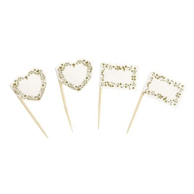 Image of Neviti Vintage Romance Food Flags, Paper, Gold, 3 x 6.5 cm