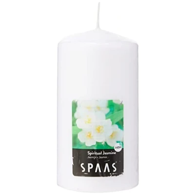 Image of Spaas Scented Cylinder Pillar Candle, Spiritual Jasmine, ± 65 Hours, White, D 80 mm x H 150