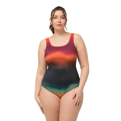 Image of Ulla Popken Women&#039;s Alice Softline Fire Batik 827773 Swimsuit One Piece, Black, 58 60