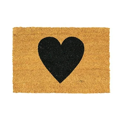 Image of 60cm x 40cm Black Heart Coir Door Mat By Nicola Spring