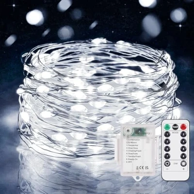 Image of Vacoulery Fairy Lights Battery Operated, 5M 50 LED String with Remote Control, 8 Modes Waterproof Dimmable for Bedroom, Wedding, Party, Christmas, Tree Decoration (1 Pack, Multicolor)