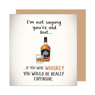 Image of Edition Seidel Premium Square Birthday Card with Envelope Greeting Happy For Him Men Dad Husband Boyfriend on 40th 50th 60th 70th 80th bday Whiskey (GQ410 SW025)