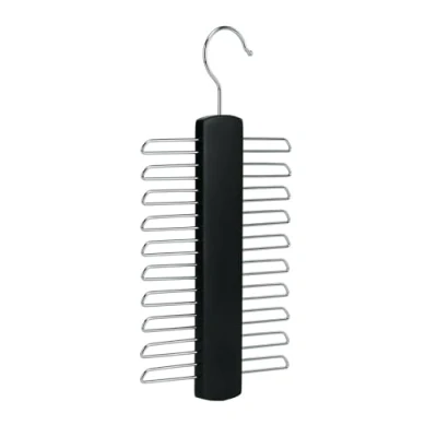 Image of Tie Hanger Wooden Hangers Wardrobe Organiser Stylish Hanging Storage Rack With 20 Chrome Bars Swivel Hook for Tie, Belt, Scarf Beech Wood (Black)