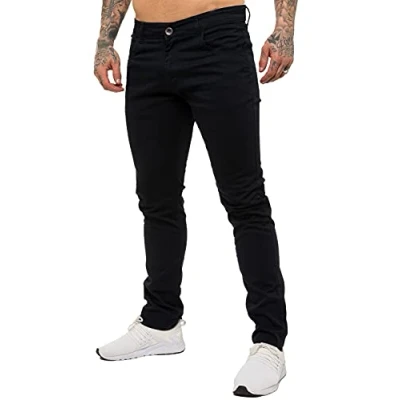 Image of New Mens Kruze Stretch Slim Fit Chinos Branded Trousers Black Tan Navy White Holt 34 W X30L