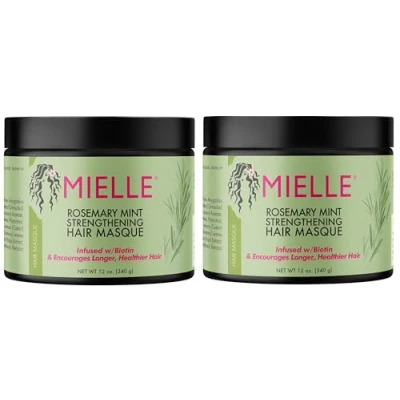 Image of Mielle Rosemary Mint Strengthening Hair Masque, Essential Oil &amp; Biotin Deep Treatment, Miracle Repair for Dry, Damaged, Frizzy Hair, 12 Ounces